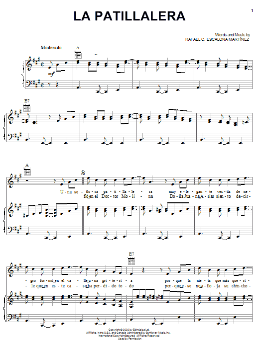 Download Rafael C. Escalona Martinez La Patillalera Sheet Music and learn how to play Piano, Vocal & Guitar (Right-Hand Melody) PDF digital score in minutes