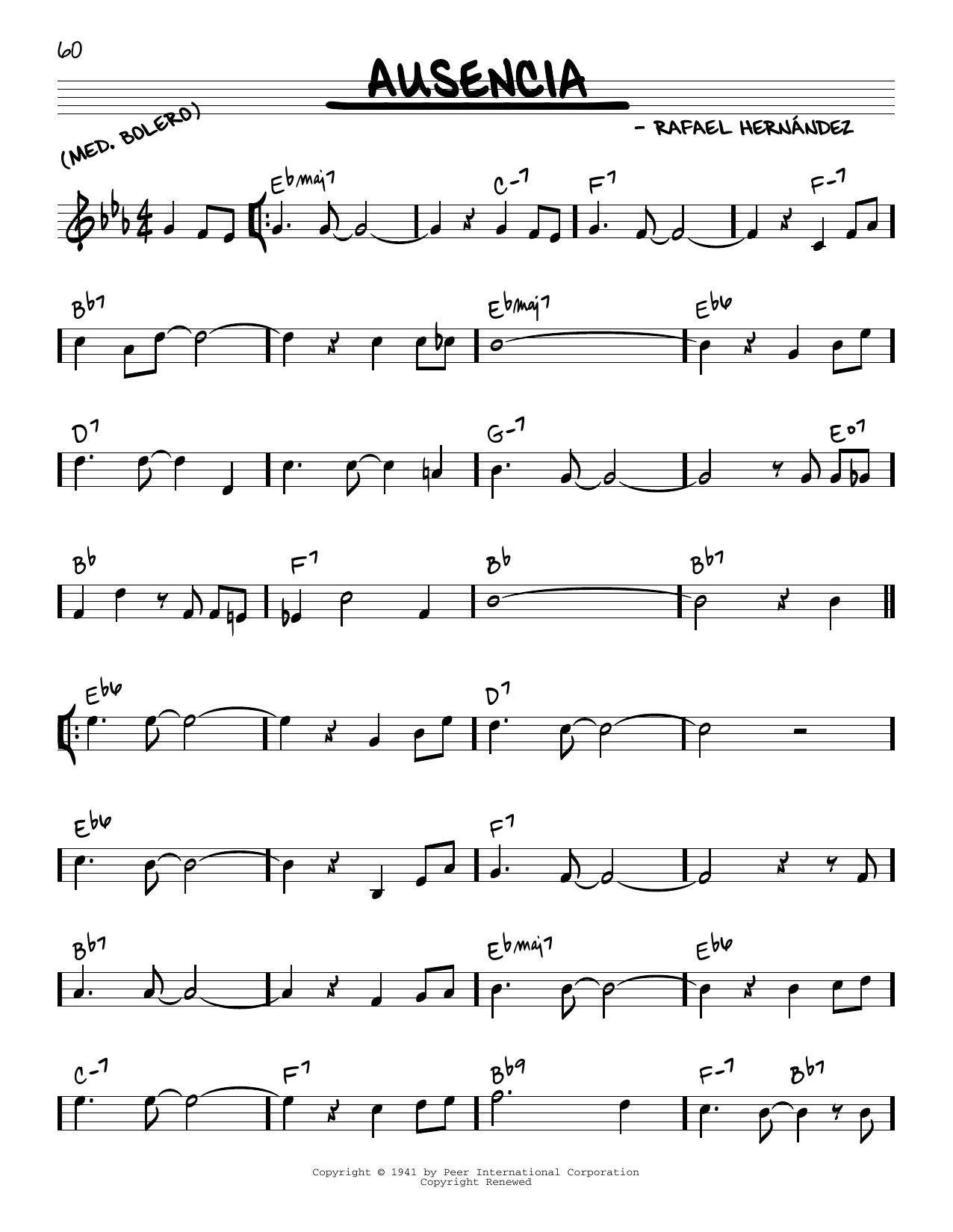 Download Rafael Hernandez Ausencia Sheet Music and learn how to play Real Book – Melody & Chords PDF digital score in minutes