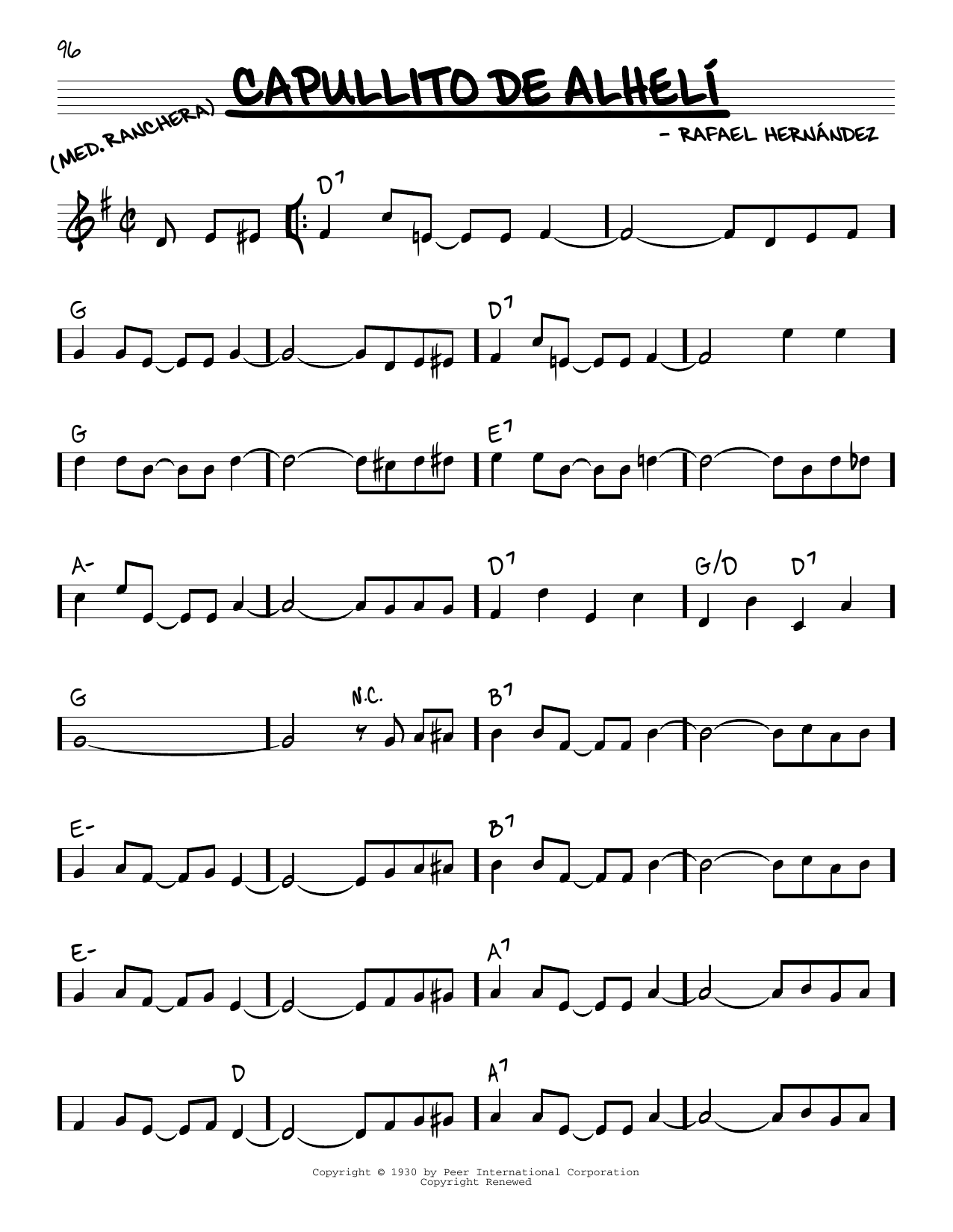 Download Rafael Hernández Capullito de Alheli Sheet Music and learn how to play Real Book – Melody & Chords PDF digital score in minutes