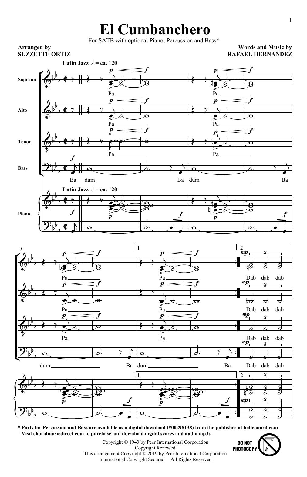 Download Rafael Hernandez El Cumbanchero (arr. Suzette Ortiz) Sheet Music and learn how to play SATB Choir PDF digital score in minutes