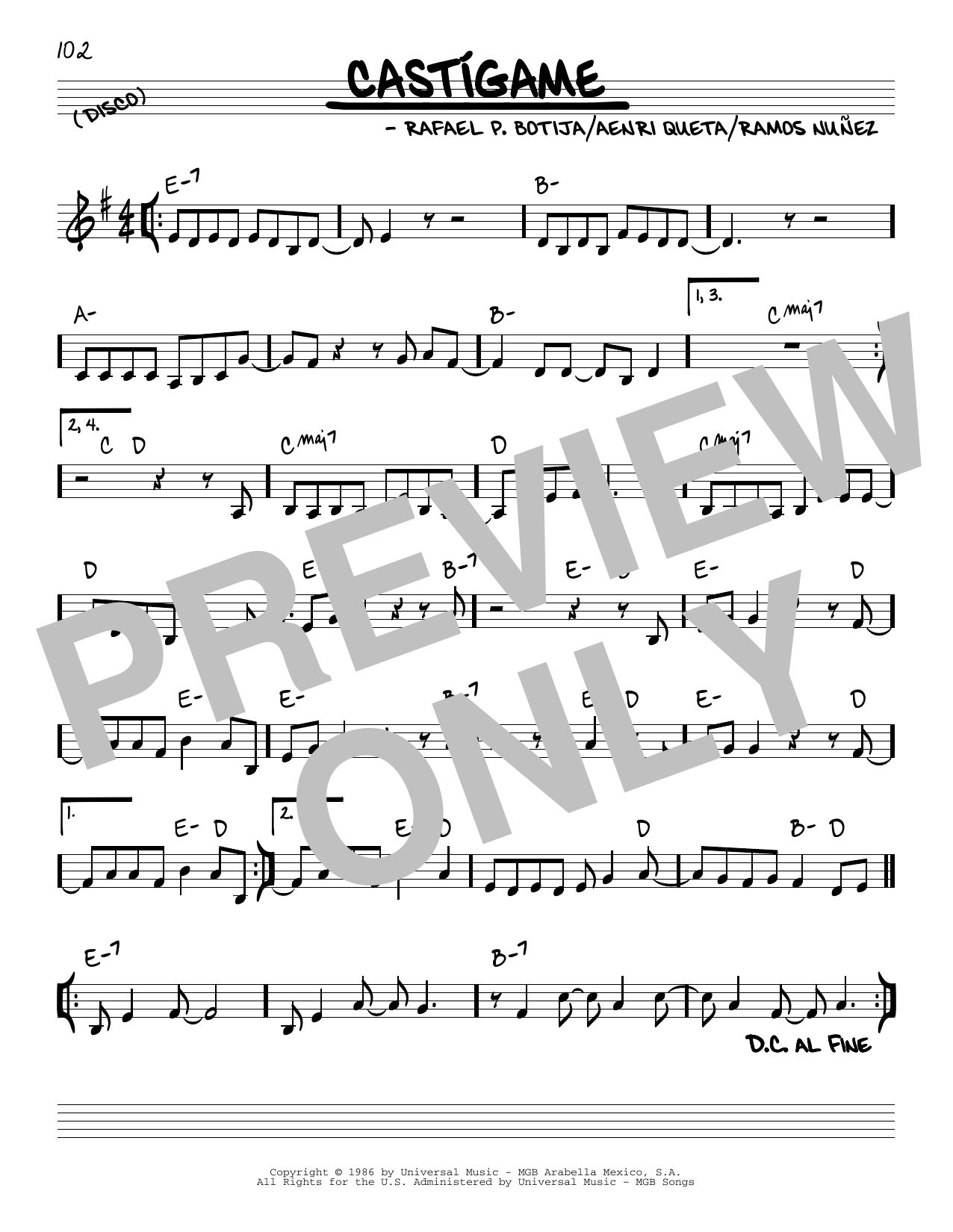 Download Rafael P. Botija Castigame Sheet Music and learn how to play Real Book – Melody & Chords PDF digital score in minutes