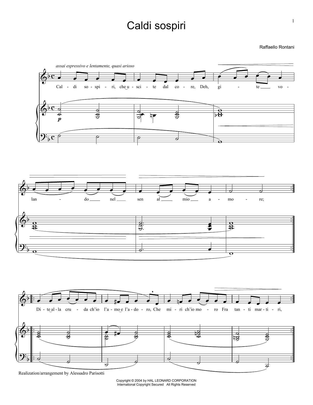 Download Raffaello Rontani Caldi Sospiri Sheet Music and learn how to play Piano & Vocal PDF digital score in minutes