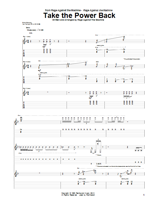 Download Rage Against The Machine Take The Power Back Sheet Music and learn how to play Bass Guitar Tab PDF digital score in minutes