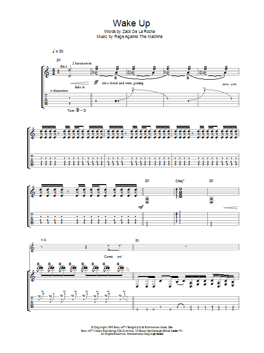 Download Rage Against The Machine Wake Up Sheet Music and learn how to play Guitar Tab PDF digital score in minutes