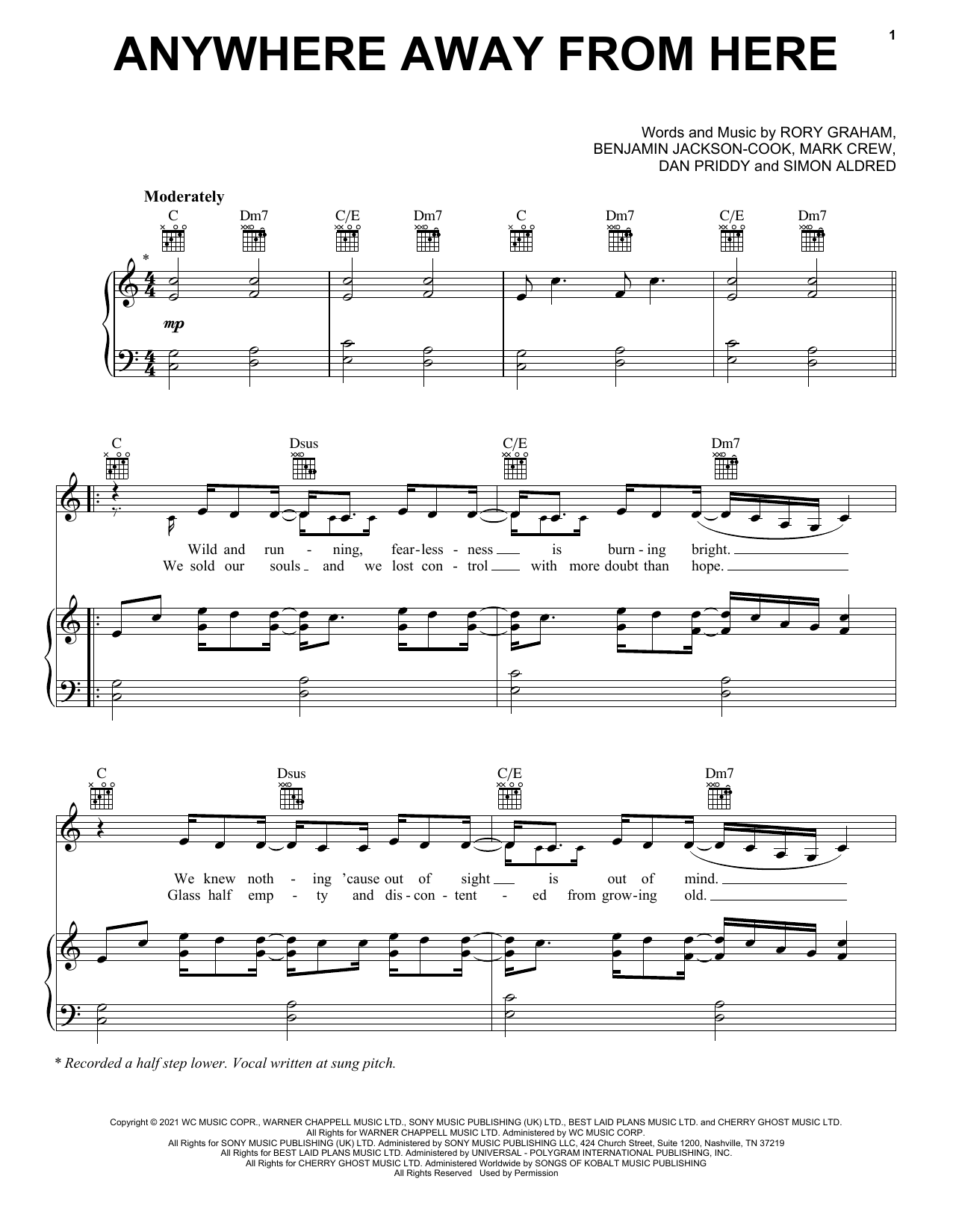 Download Rag'n'Bone Man & P!nk Anywhere Away From Here Sheet Music and learn how to play Piano, Vocal & Guitar Chords (Right-Hand Melody) PDF digital score in minutes