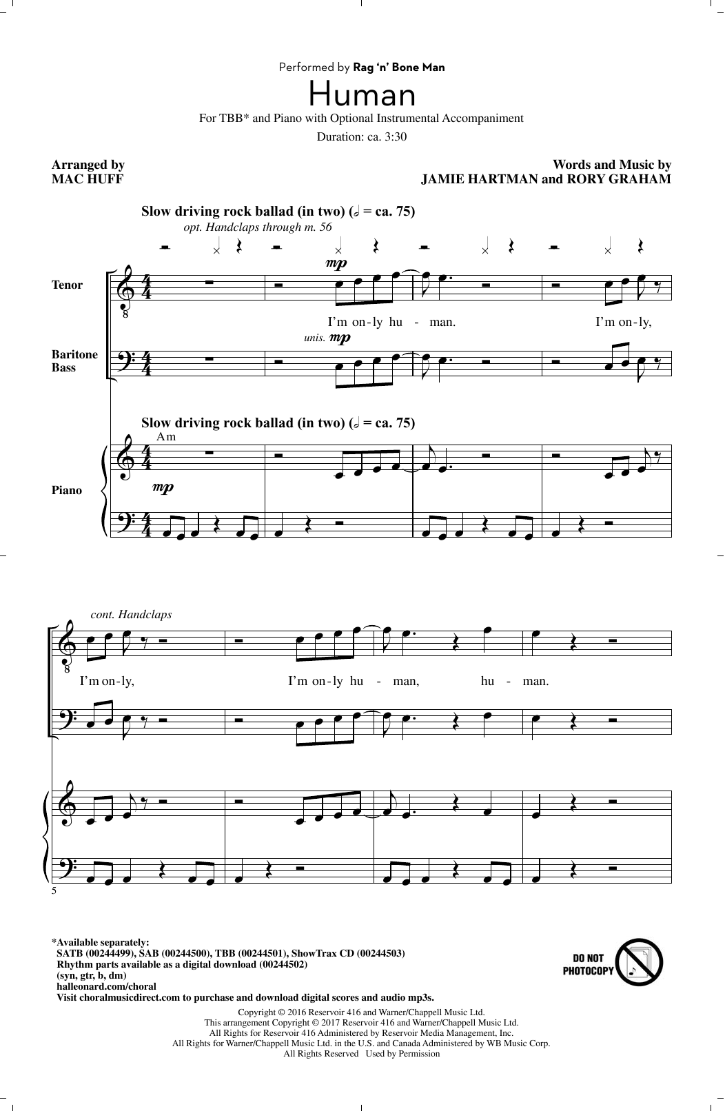 Download Mac Huff Human Sheet Music and learn how to play SAB PDF digital score in minutes