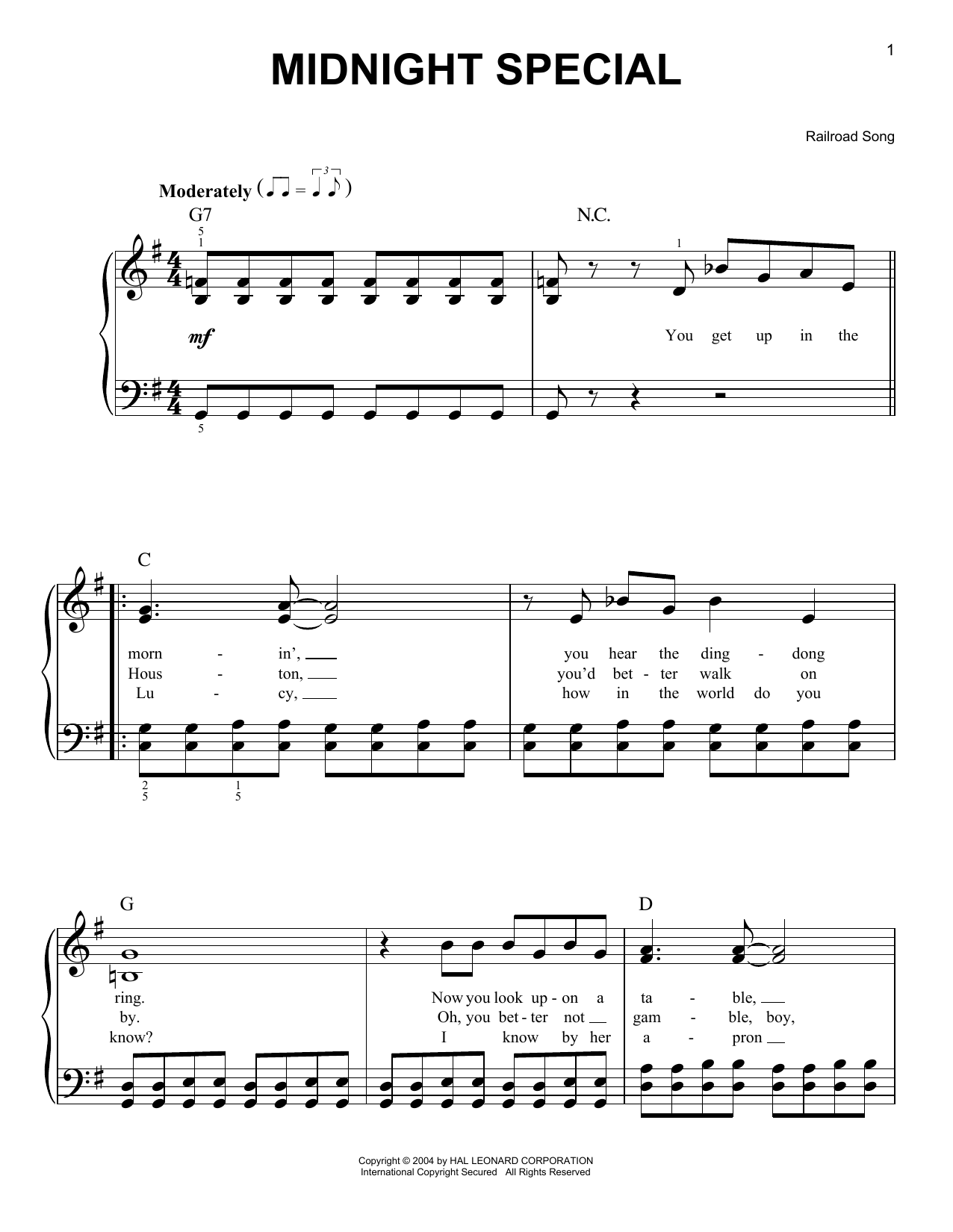 Download Railroad Song Midnight Special Sheet Music and learn how to play Guitar Tab PDF digital score in minutes