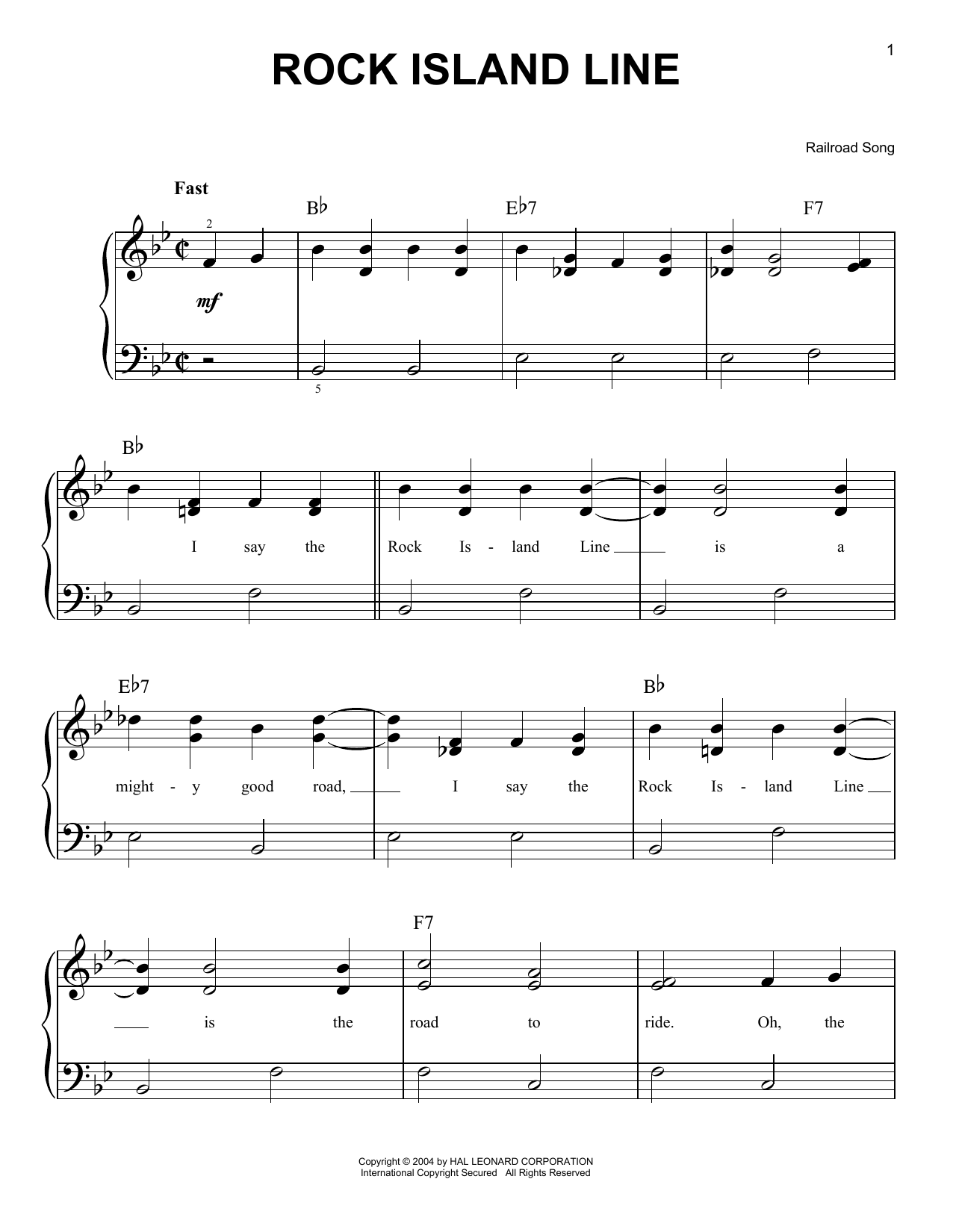 Download Railroad Song Rock Island Line Sheet Music and learn how to play Easy Piano PDF digital score in minutes
