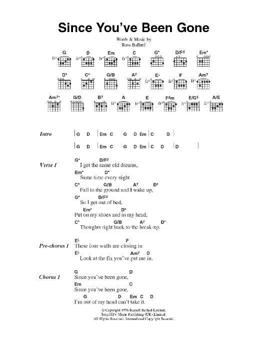 Download Deep Purple Since You've Been Gone Sheet Music and learn how to play Lyrics & Chords PDF digital score in minutes