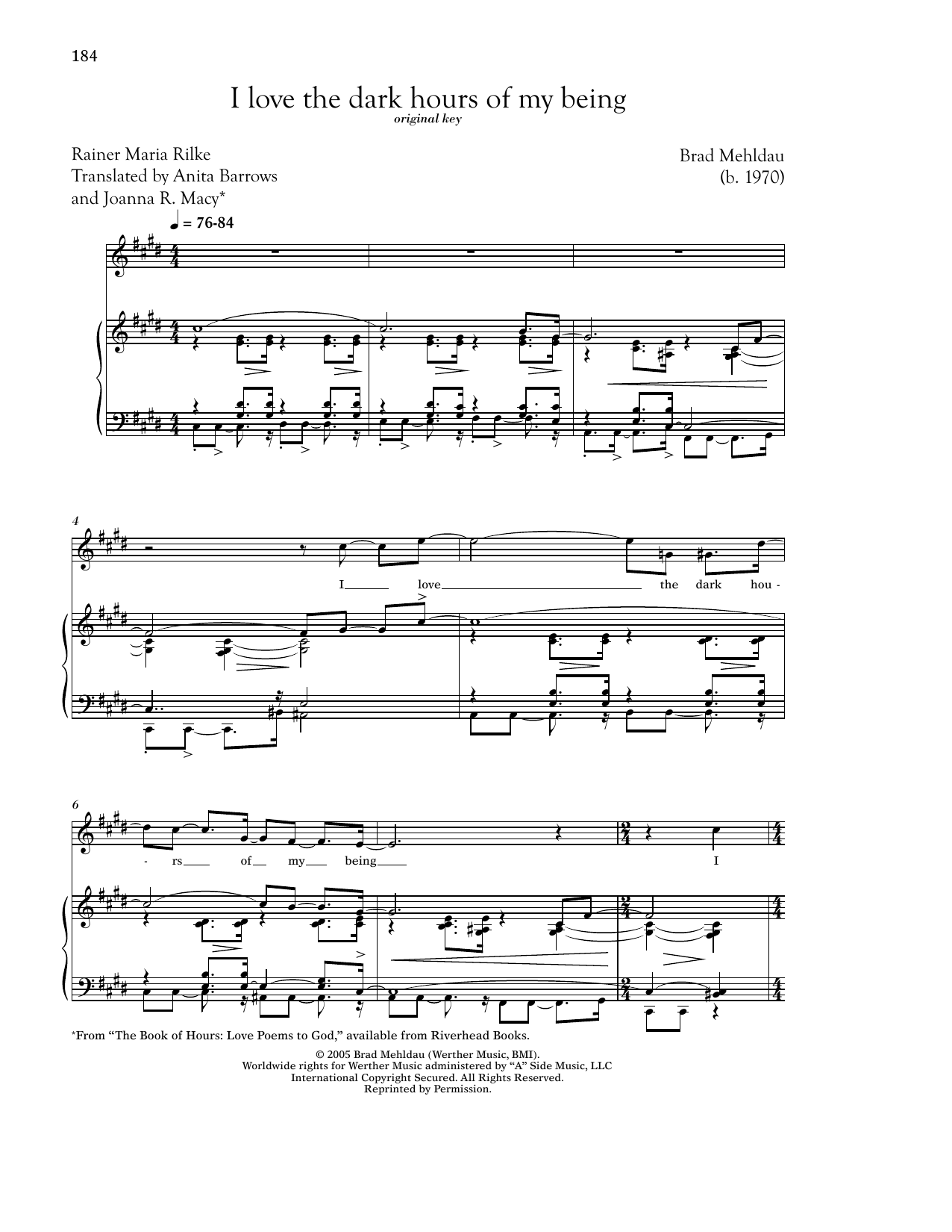 Download Brad Mehldau I Love The Dark Hours Of My Being Sheet Music and learn how to play Piano & Vocal PDF digital score in minutes