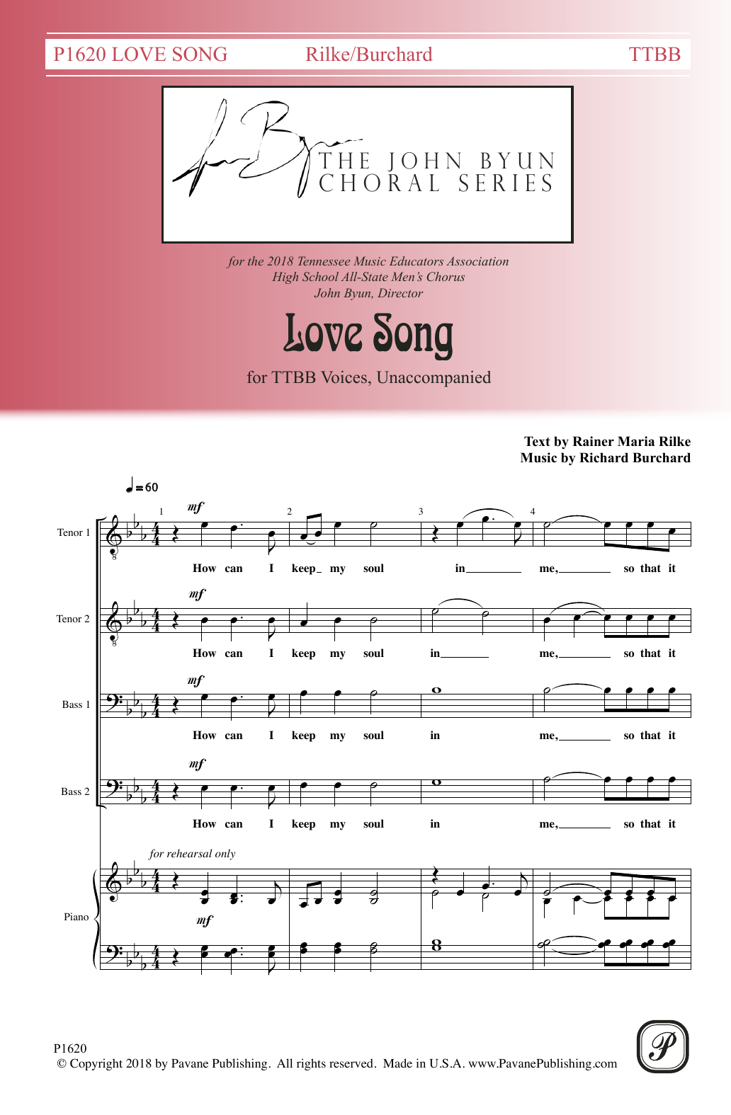 Download Rainer Maria Rilke Love Song Sheet Music and learn how to play TTBB Choir PDF digital score in minutes