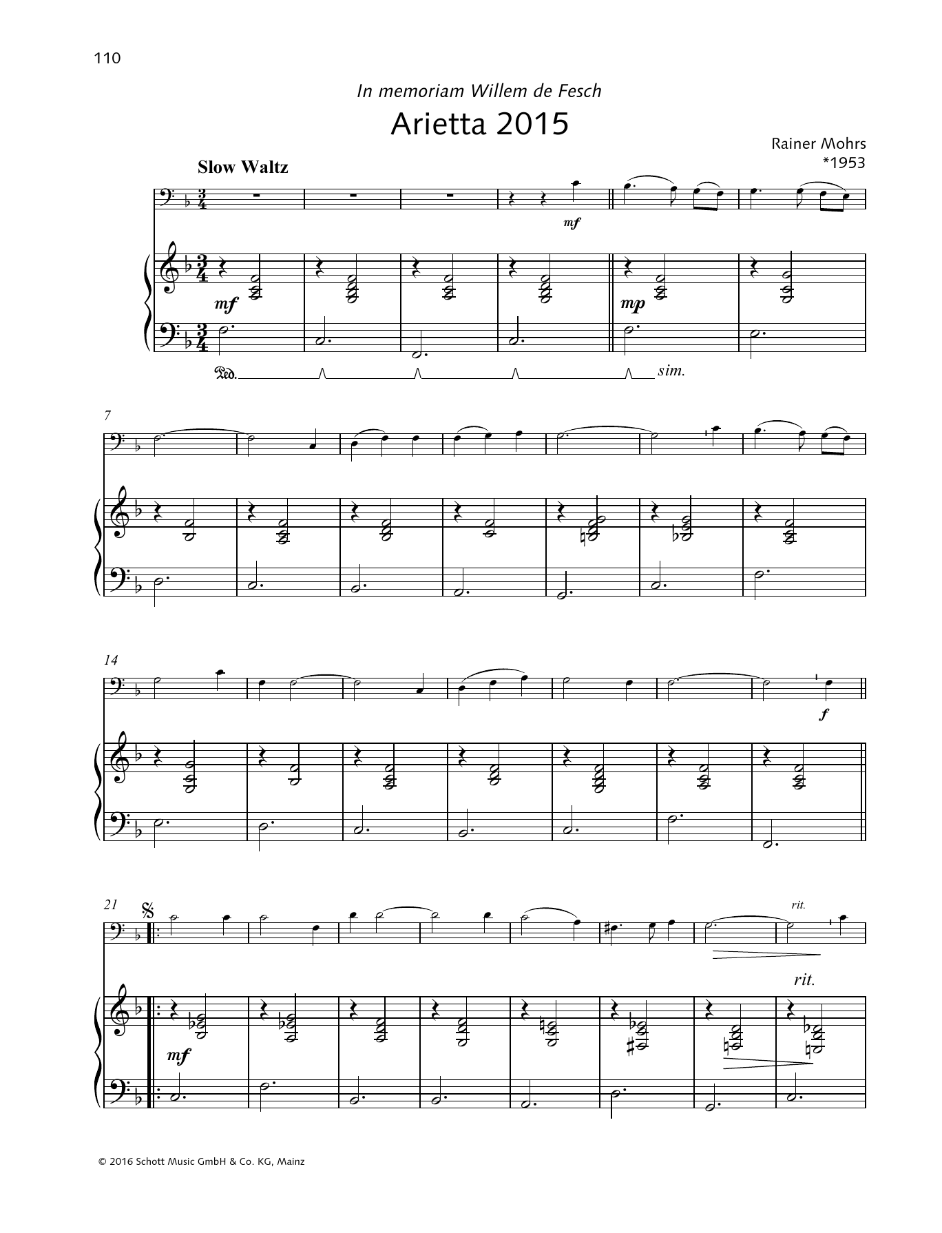 Download Rainer Mohrs Arietta 2015 Sheet Music and learn how to play String Solo PDF digital score in minutes