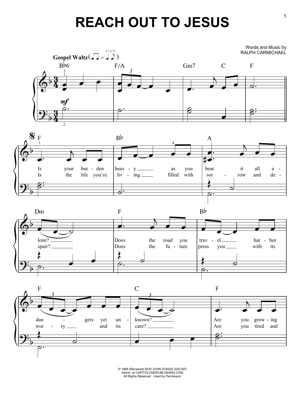 Download Ralph Carmichael Reach Out To Jesus Sheet Music and learn how to play Easy Piano PDF digital score in minutes