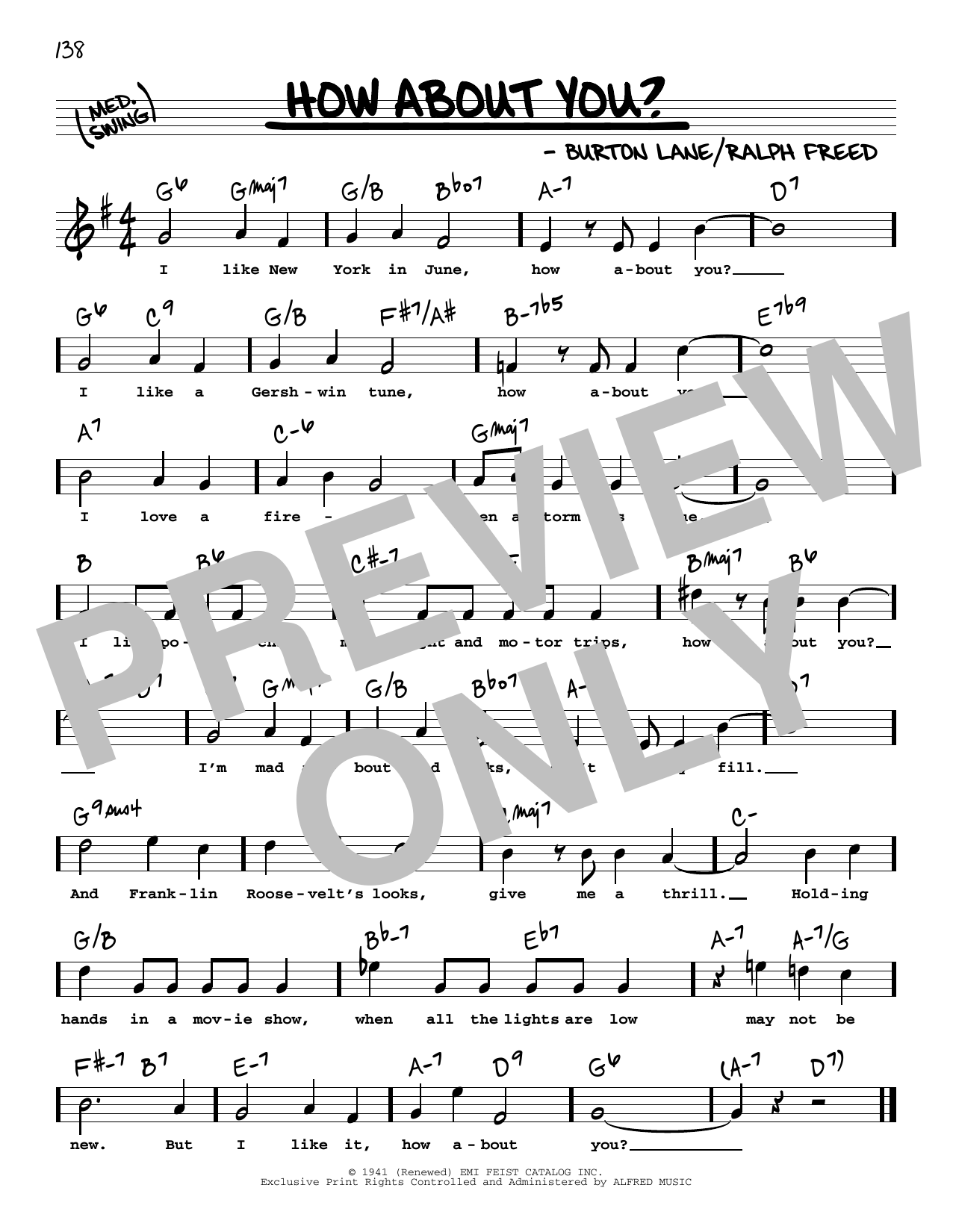 Download Ralph Freed and Burton Lane How About You? (High Voice) Sheet Music and learn how to play Real Book – Melody, Lyrics & Chords PDF digital score in minutes
