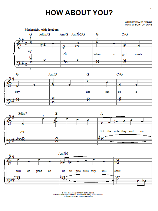 Download Ralph Freed How About You? Sheet Music and learn how to play Melody Line, Lyrics & Chords PDF digital score in minutes