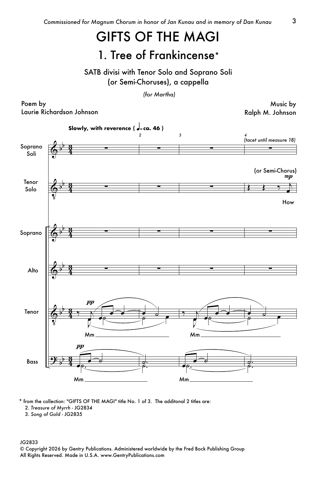Download Ralph M. Johnson Gifts Of The Magi - 1. Tree Of Frankincense Sheet Music and learn how to play SATB Choir PDF digital score in minutes
