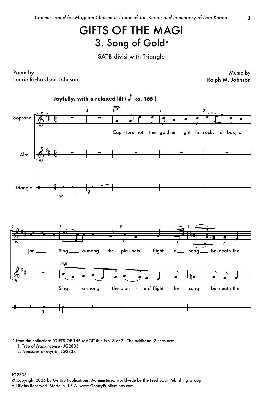 Download Ralph M. Johnson Gifts Of The Magi - 3. Song Of Gold Sheet Music and learn how to play SATB Choir PDF digital score in minutes