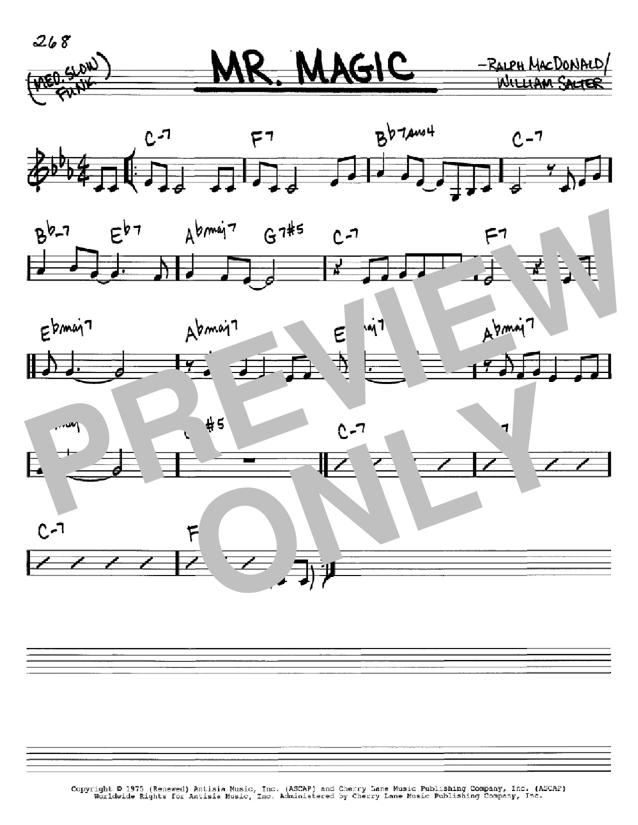 Download Ralph MacDonald Mr. Magic Sheet Music and learn how to play Real Book - Melody & Chords - Bass Clef Instruments PDF digital score in minutes