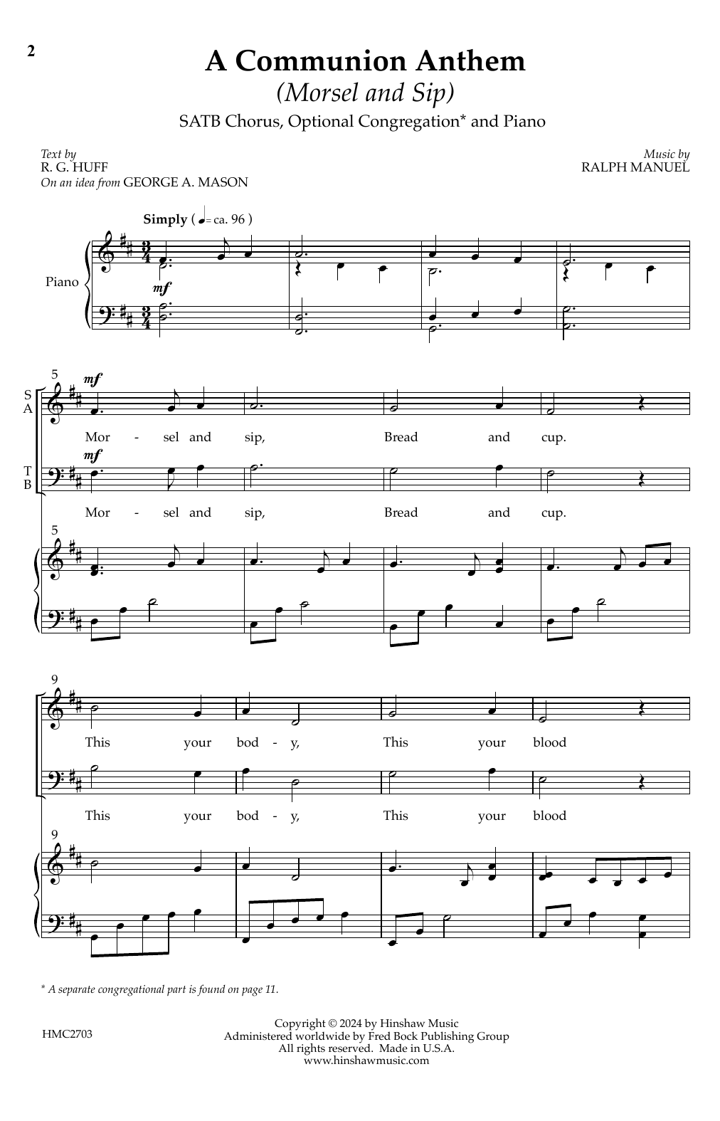 Download Ralph Manuel A Communion Anthem (Morsel and Sip) Sheet Music and learn how to play SATB Choir PDF digital score in minutes