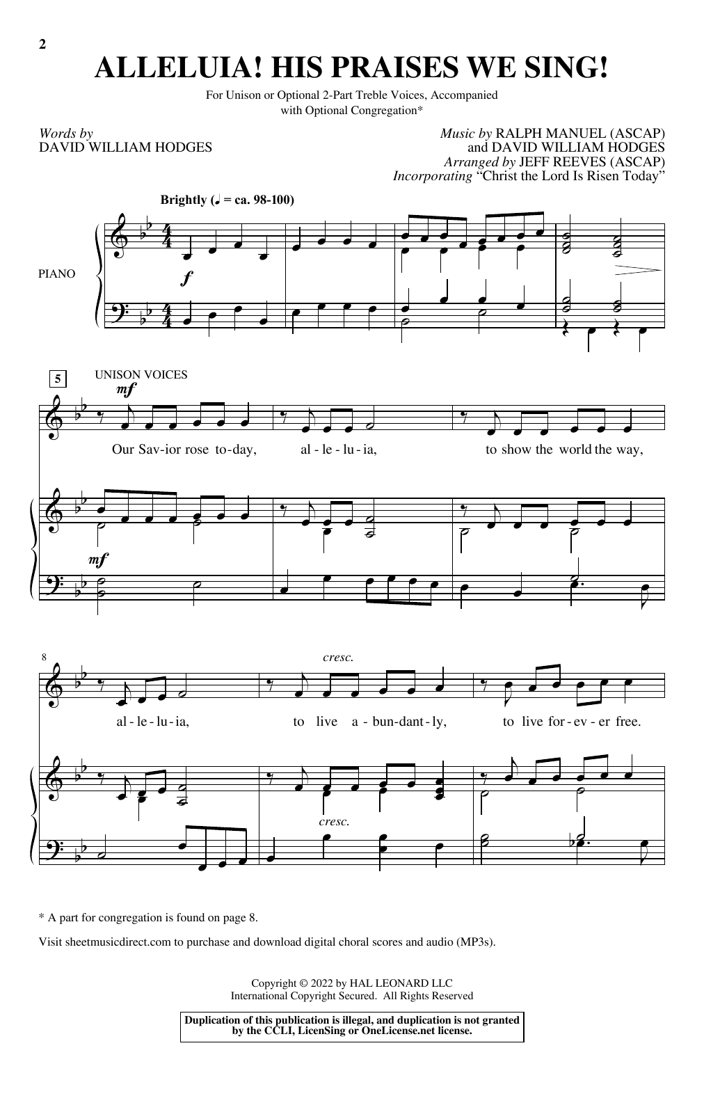 Download Ralph Manuel and David William Hodges Alleluia! His Praises We Sing! (arr. Jeff Reeves) Sheet Music and learn how to play Choir PDF digital score in minutes