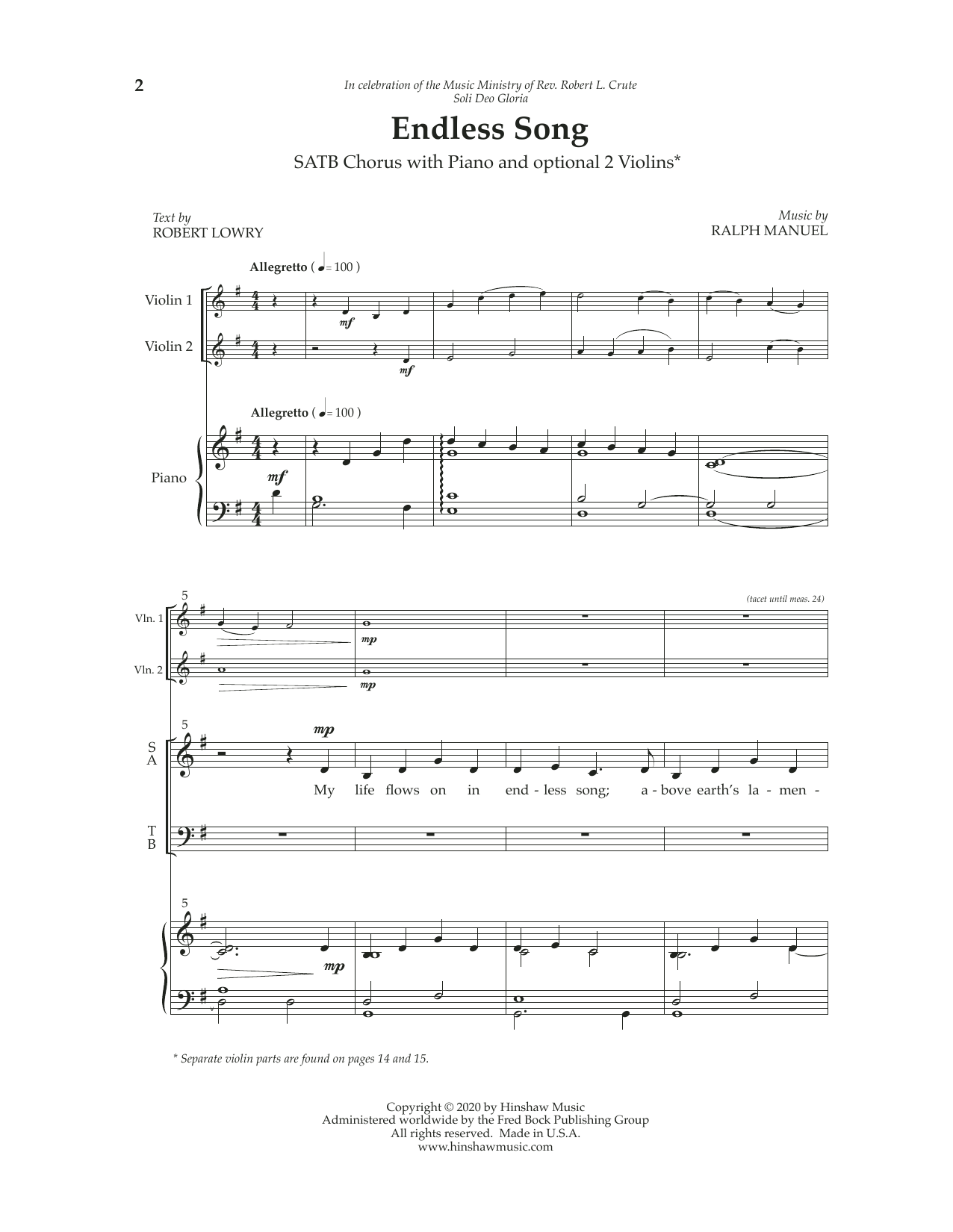 Download Ralph Manuel Endless Song Sheet Music and learn how to play SATB Choir PDF digital score in minutes