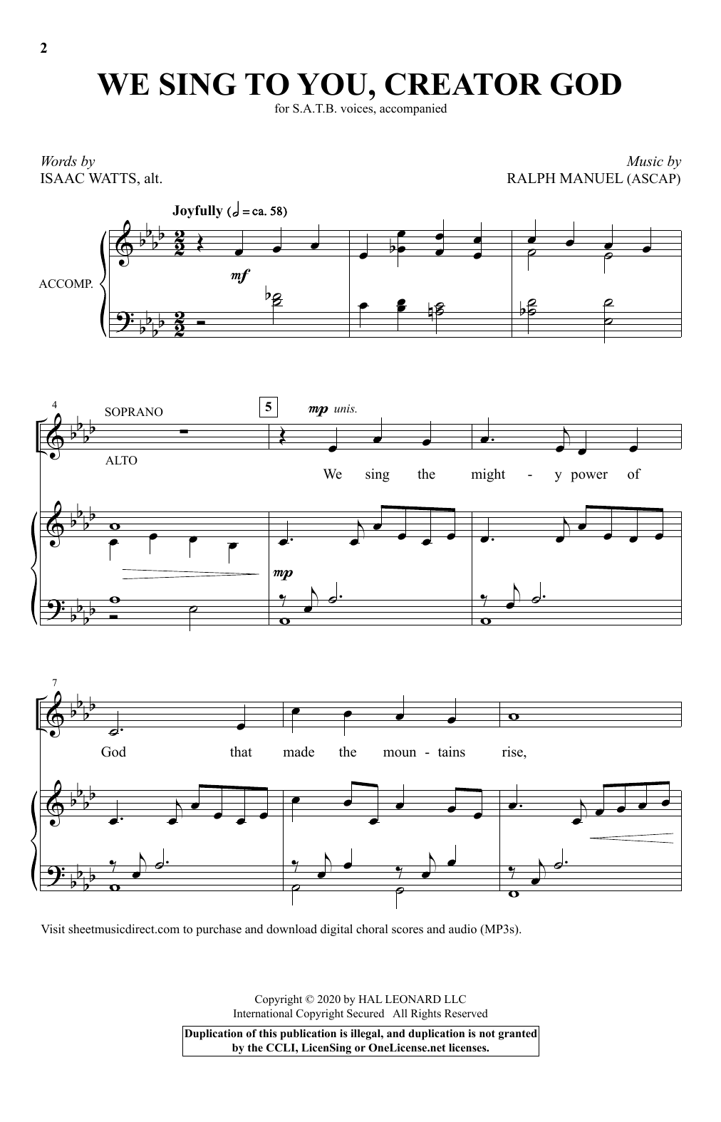 Download Ralph Manuel We Sing To You, Creator God Sheet Music and learn how to play SATB Choir PDF digital score in minutes
