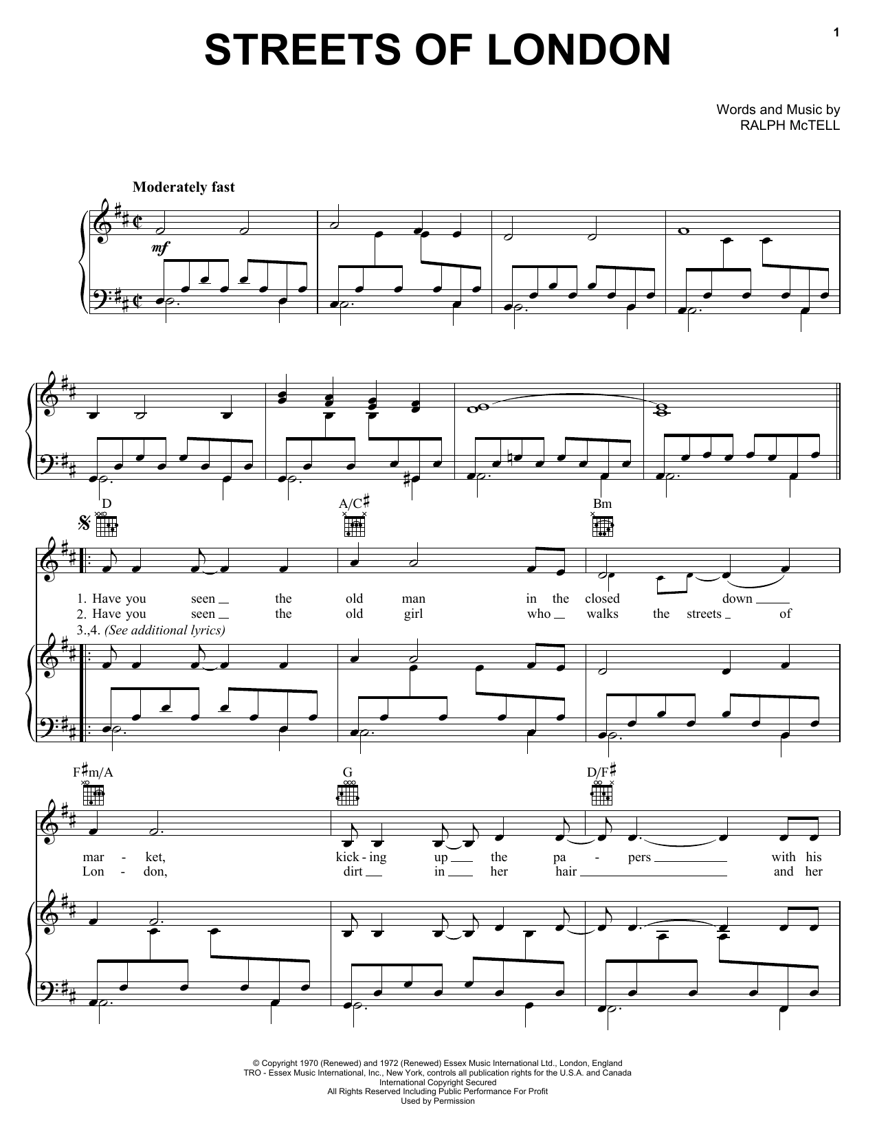 Download Ralph McTell Streets Of London Sheet Music and learn how to play Melody Line, Lyrics & Chords PDF digital score in minutes