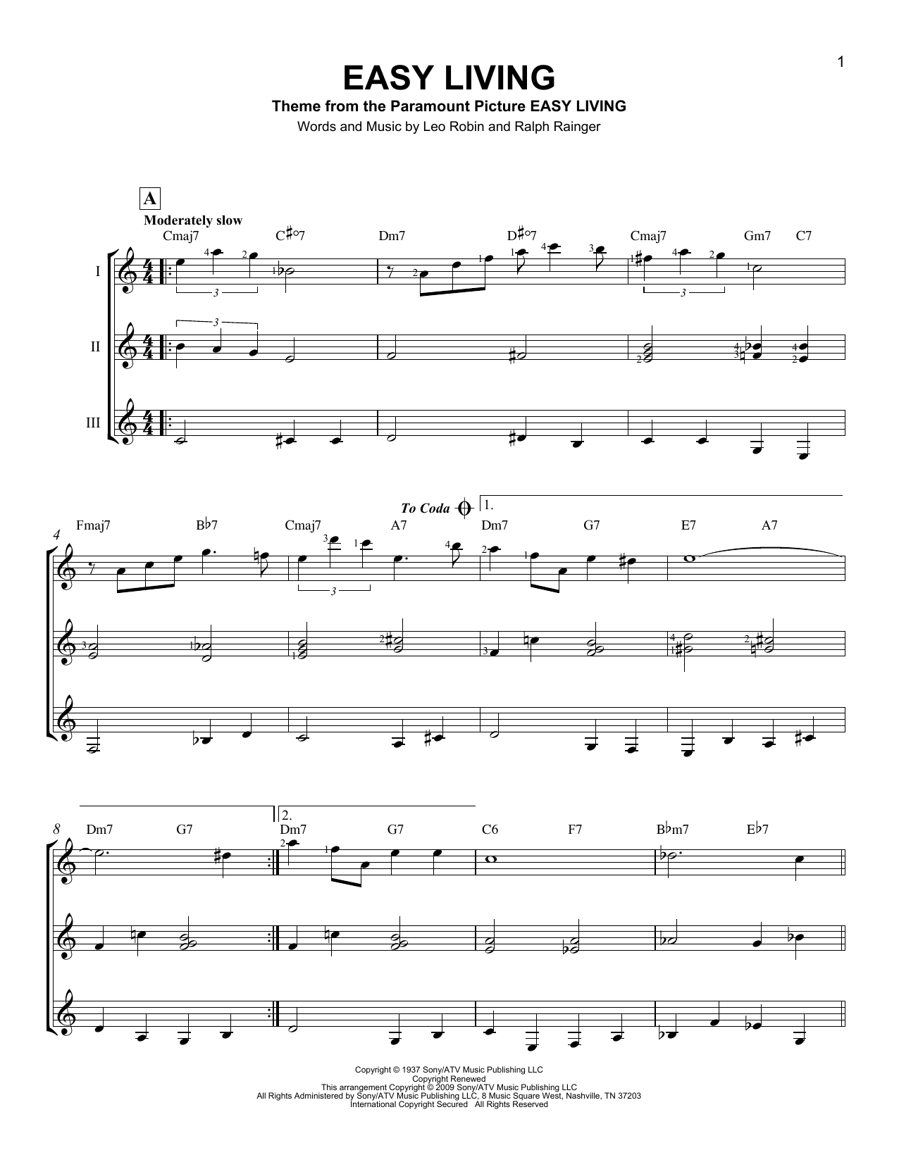 Download Ralph Rainger Easy Living Sheet Music and learn how to play GTRENS PDF digital score in minutes