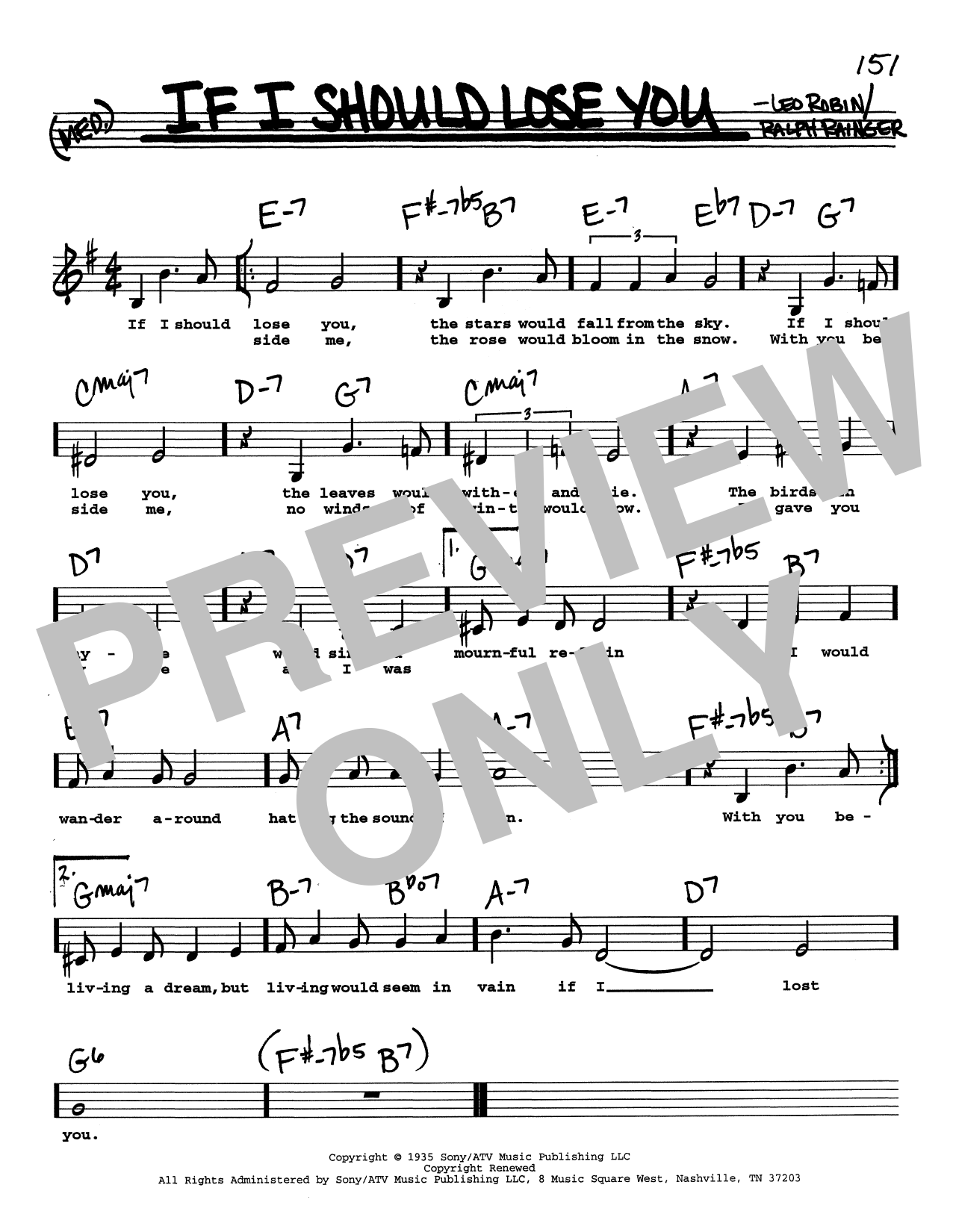 Download Ralph Rainger If I Should Lose You (Low Voice) Sheet Music and learn how to play Real Book – Melody, Lyrics & Chords PDF digital score in minutes