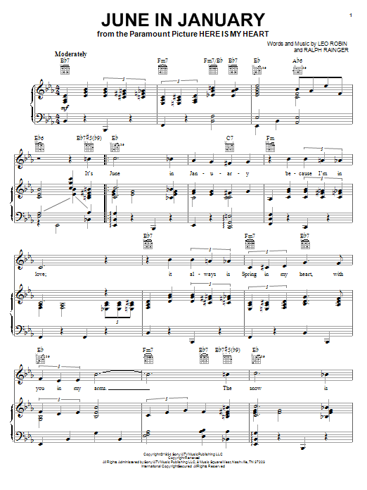 Download Ralph Rainger June In January Sheet Music and learn how to play Piano, Vocal & Guitar (Right-Hand Melody) PDF digital score in minutes