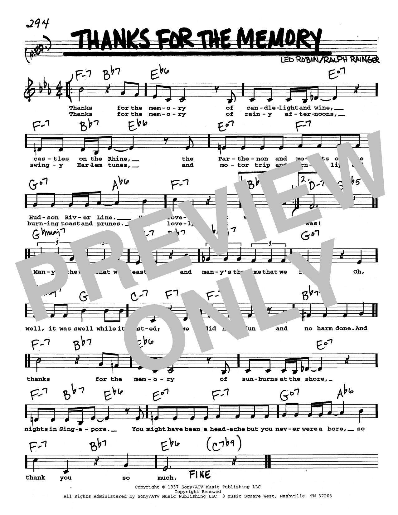 Download Ralph Rainger Thanks For The Memory (Low Voice) Sheet Music and learn how to play Real Book – Melody, Lyrics & Chords PDF digital score in minutes