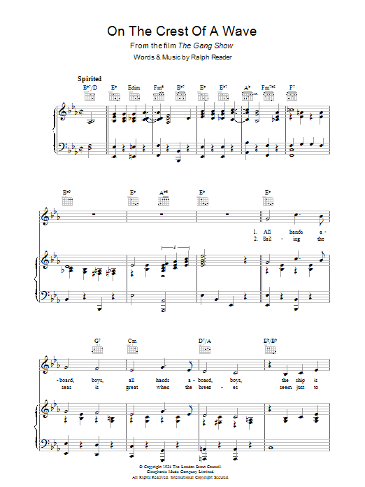 Download Ralph Reader On The Crest Of A Wave (from The Gang Show) Sheet Music and learn how to play Piano, Vocal & Guitar (Right-Hand Melody) PDF digital score in minutes