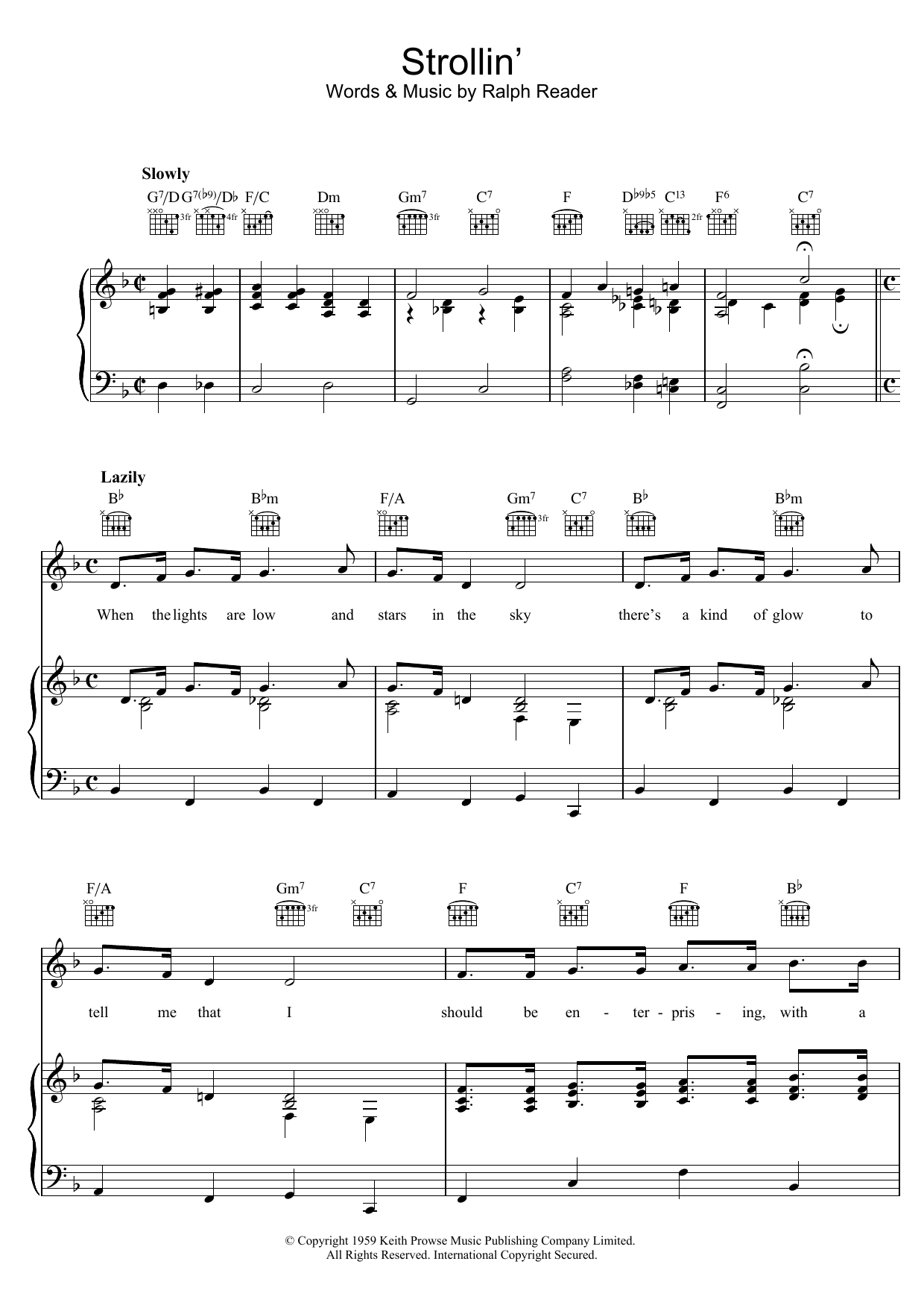 Download Ralph Reader Strollin' Sheet Music and learn how to play Piano, Vocal & Guitar (Right-Hand Melody) PDF digital score in minutes