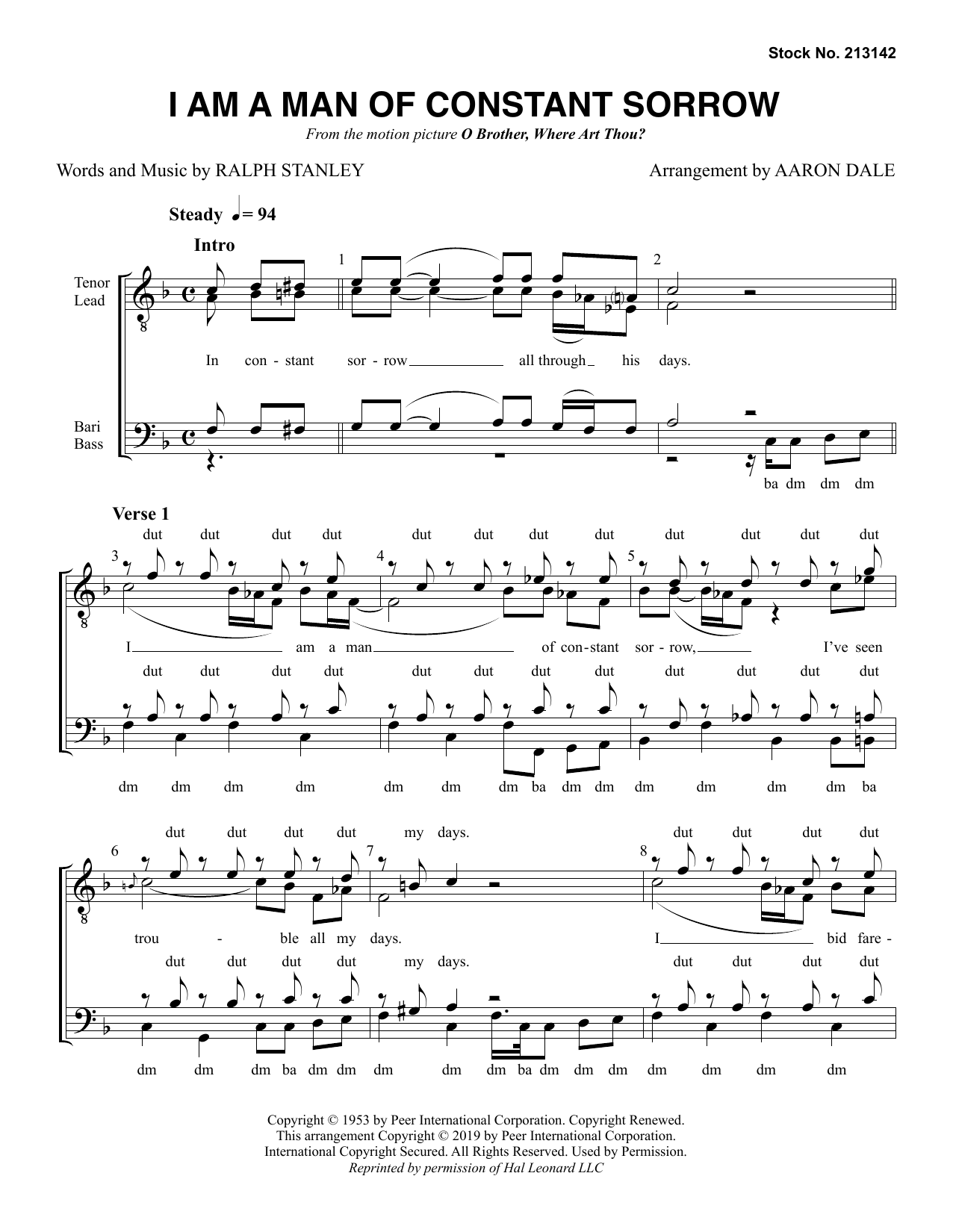 Download Ralph Stanley I Am A Man Of Constant Sorrow (arr. Aaron Dale) Sheet Music and learn how to play TTBB Choir PDF digital score in minutes