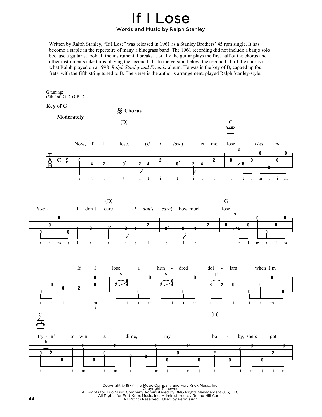 Download Ralph Stanley If I Lose (arr. Fred Sokolow) Sheet Music and learn how to play Banjo Tab PDF digital score in minutes