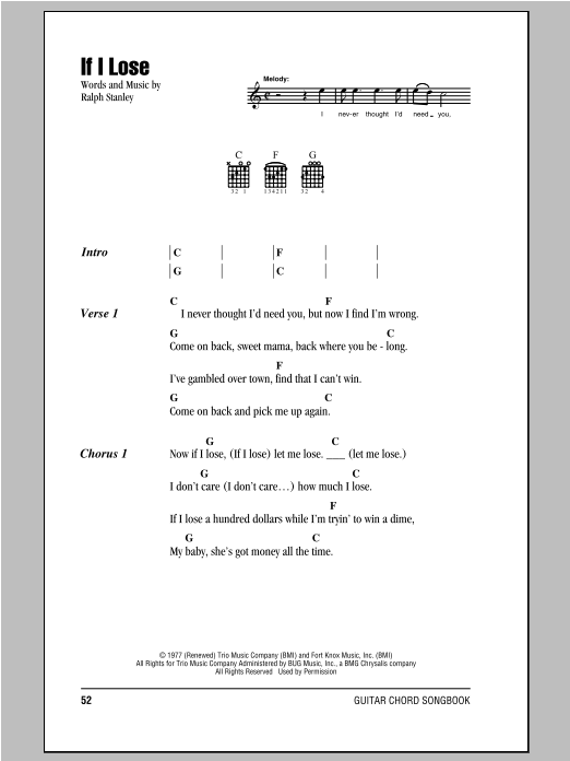 Download Ralph Stanley If I Lose Sheet Music and learn how to play Lyrics & Chords PDF digital score in minutes