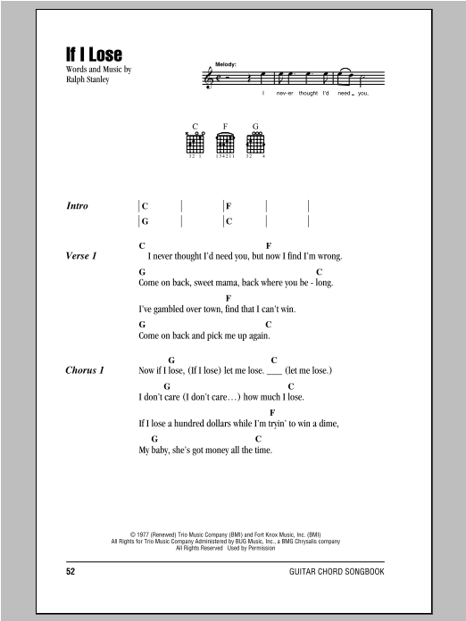 Download Ralph Stanley If I Lose Sheet Music and learn how to play Real Book – Melody, Lyrics & Chords PDF digital score in minutes