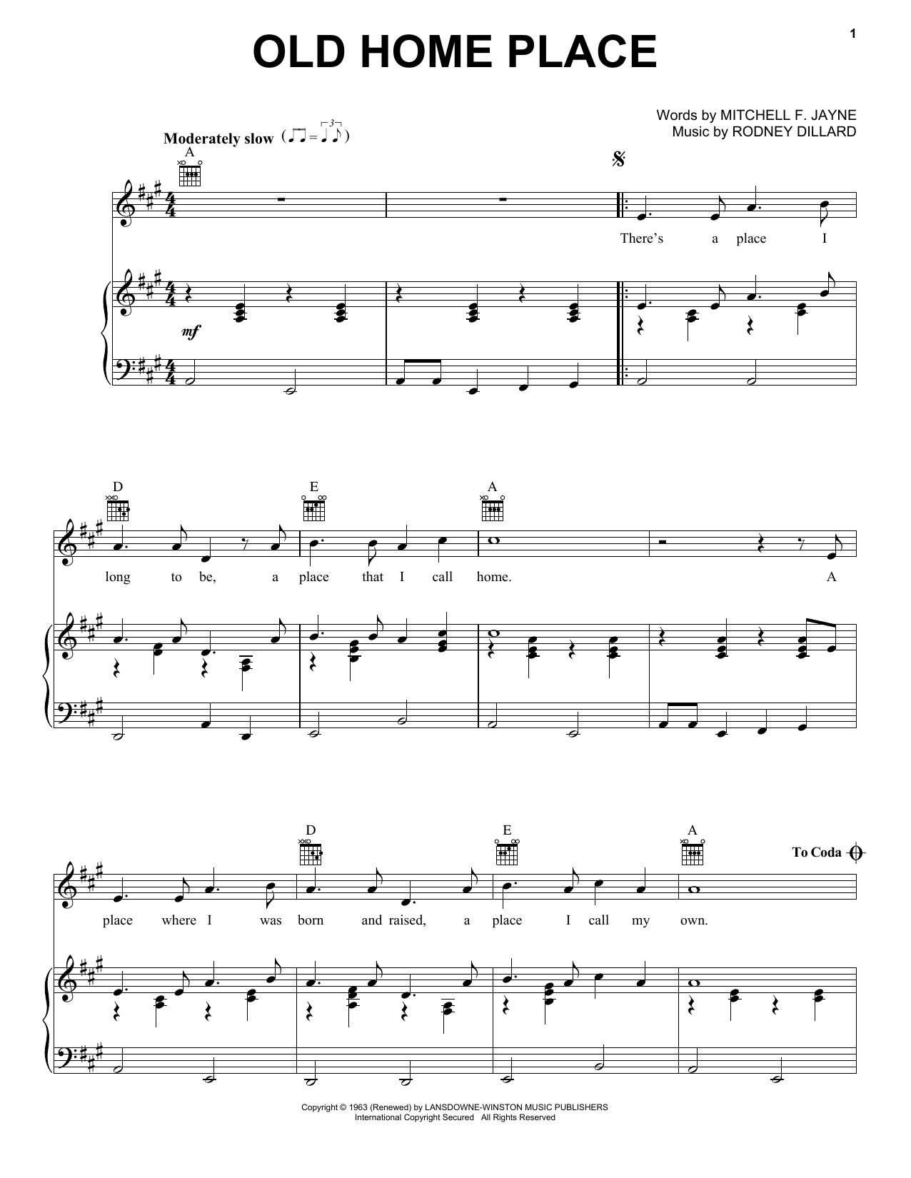 Download Ralph Stanley Old Home Place Sheet Music and learn how to play Piano, Vocal & Guitar Chords (Right-Hand Melody) PDF digital score in minutes