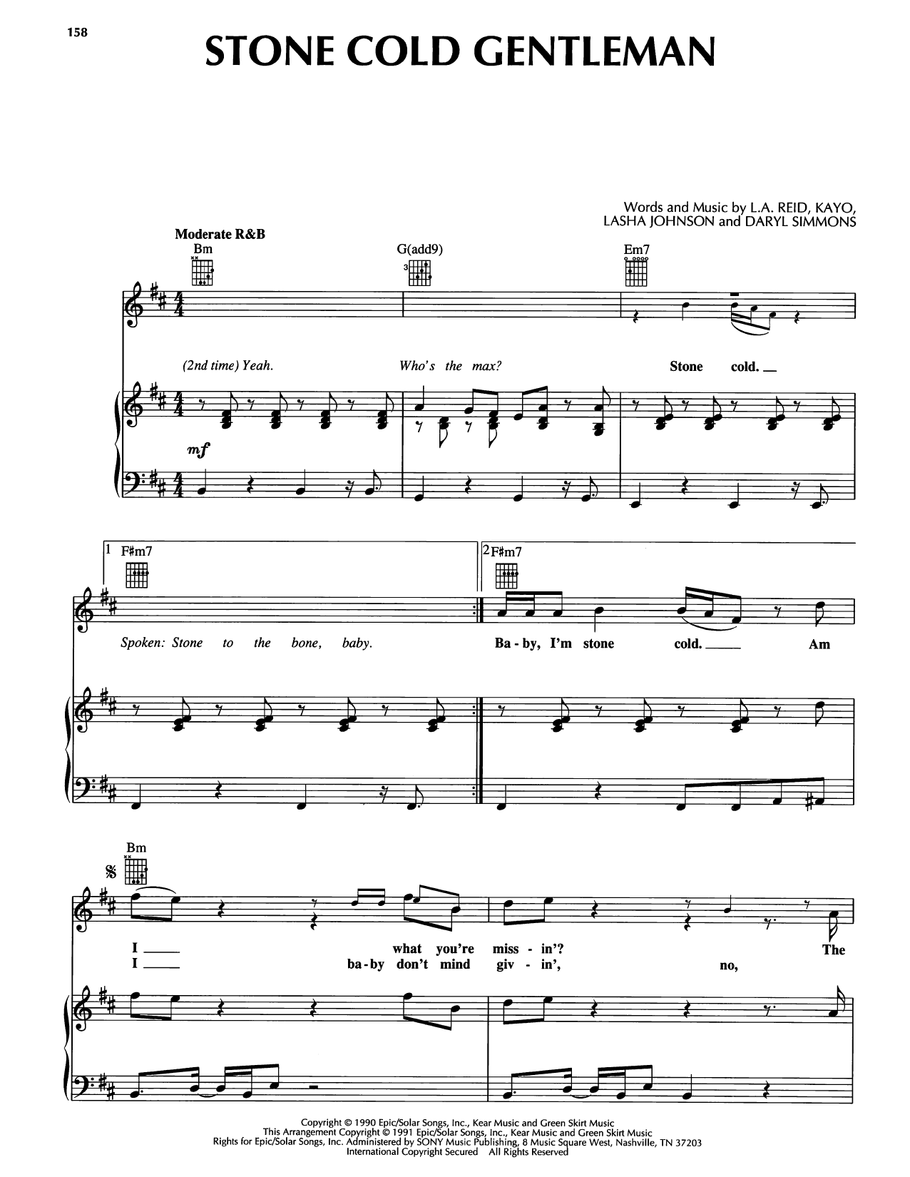 Download Ralph Tresvant Stone Cold Gentleman Sheet Music and learn how to play Piano, Vocal & Guitar Chords (Right-Hand Melody) PDF digital score in minutes