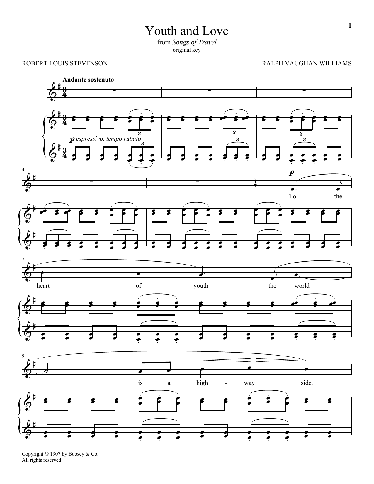 Download Ralph Vaughan Williams Youth And Love Sheet Music and learn how to play Piano & Vocal PDF digital score in minutes