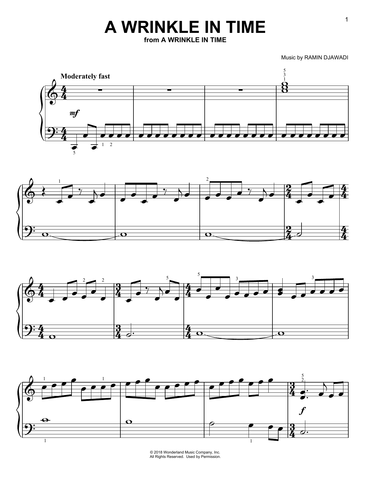 Download Ramin Djawadi A Wrinkle In Time (from A Wrinkle In Time) Sheet Music and learn how to play Easy Piano PDF digital score in minutes