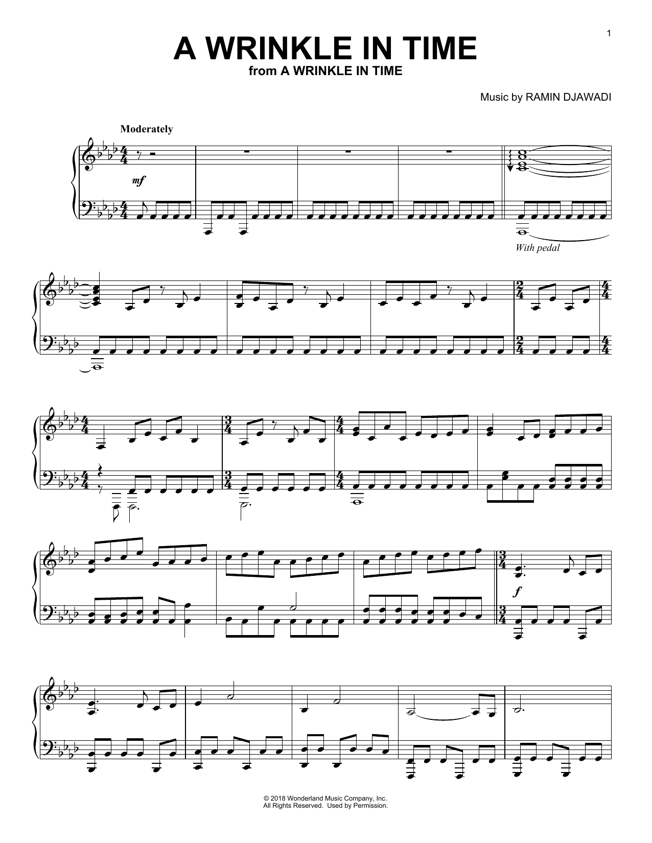 Download Ramin Djawadi A Wrinkle In Time Sheet Music and learn how to play Piano Solo PDF digital score in minutes