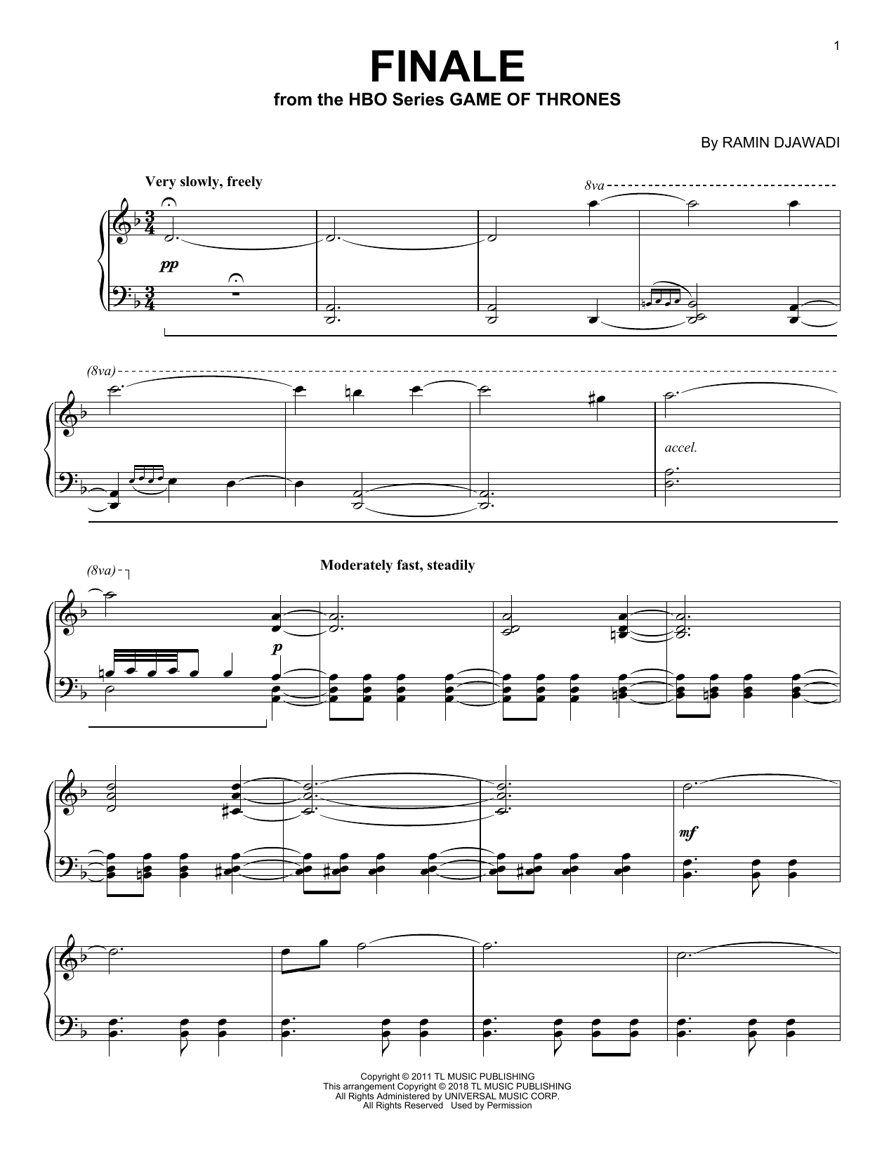 Download Ramin Djawadi Finale Sheet Music and learn how to play Piano PDF digital score in minutes