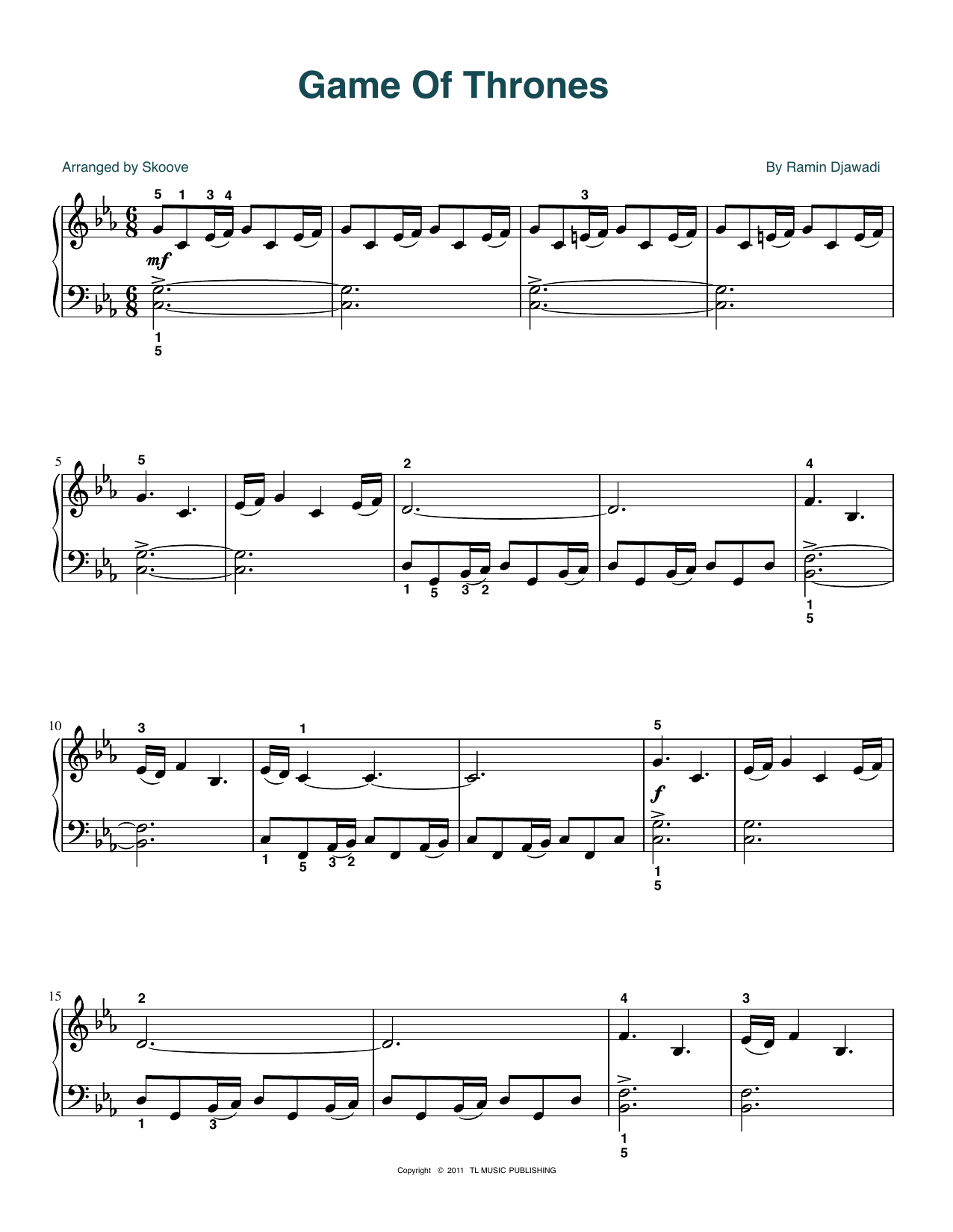 Download Ramin Djawadi Game Of Thrones (arr. Skoove) Sheet Music and learn how to play Easy Piano PDF digital score in minutes