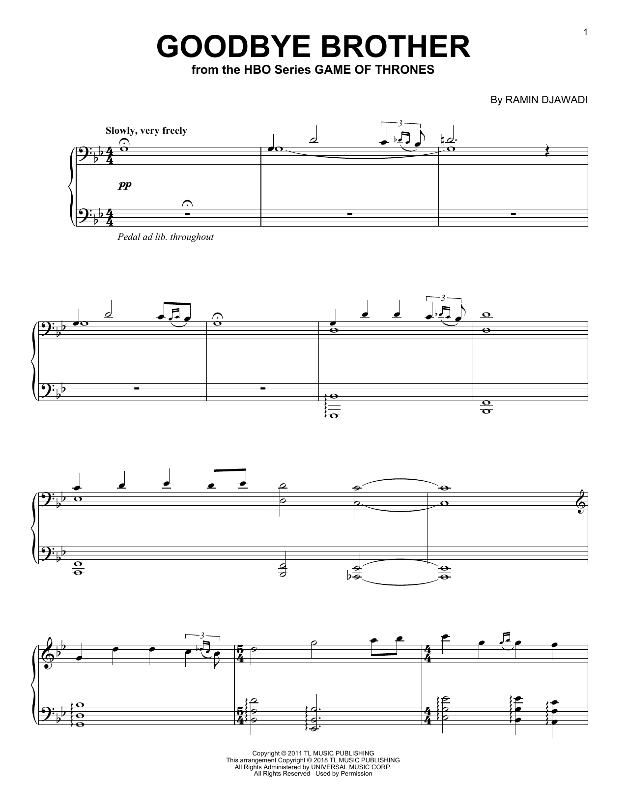 Download Ramin Djawadi Goodbye Brother Sheet Music and learn how to play Piano PDF digital score in minutes