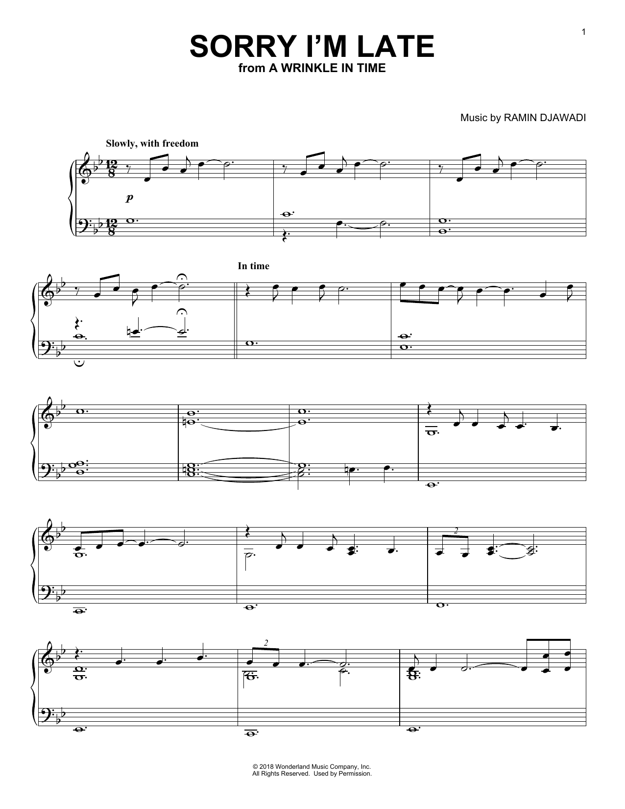 Download Ramin Djawadi Sorry I'm Late (from A Wrinkle In Time) Sheet Music and learn how to play Piano Solo PDF digital score in minutes