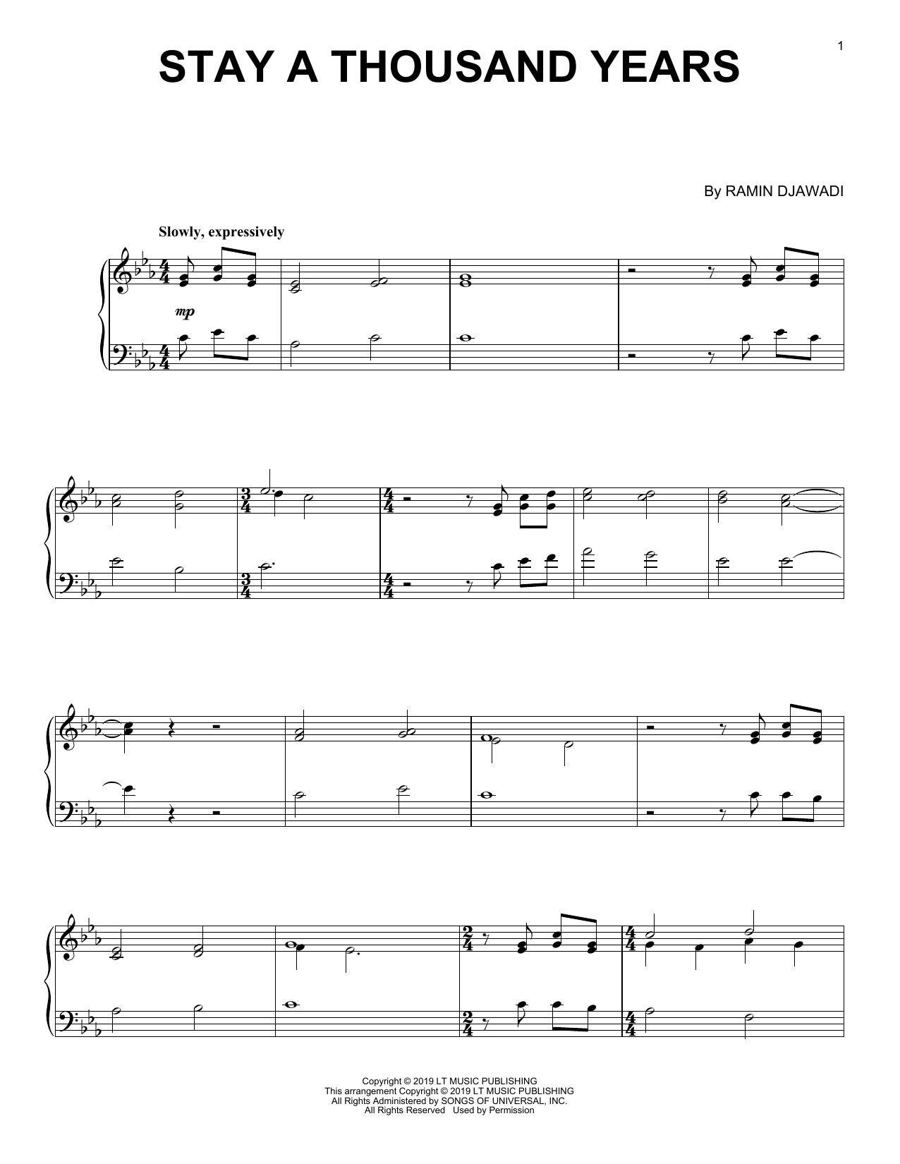 Download Ramin Djawadi Stay A Thousand Years (from Game of Thrones) Sheet Music and learn how to play Piano Solo PDF digital score in minutes