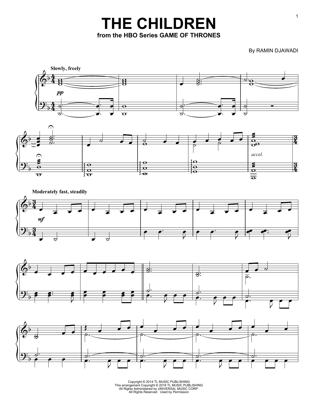 Download Ramin Djawadi The Children Sheet Music and learn how to play Piano PDF digital score in minutes