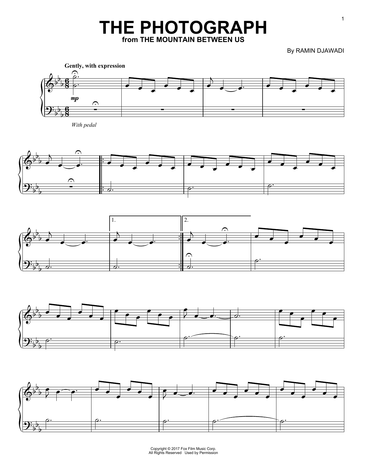 Download Ramin Djawadi The Photograph (from The Mountain Between Us) Sheet Music and learn how to play Piano Solo PDF digital score in minutes