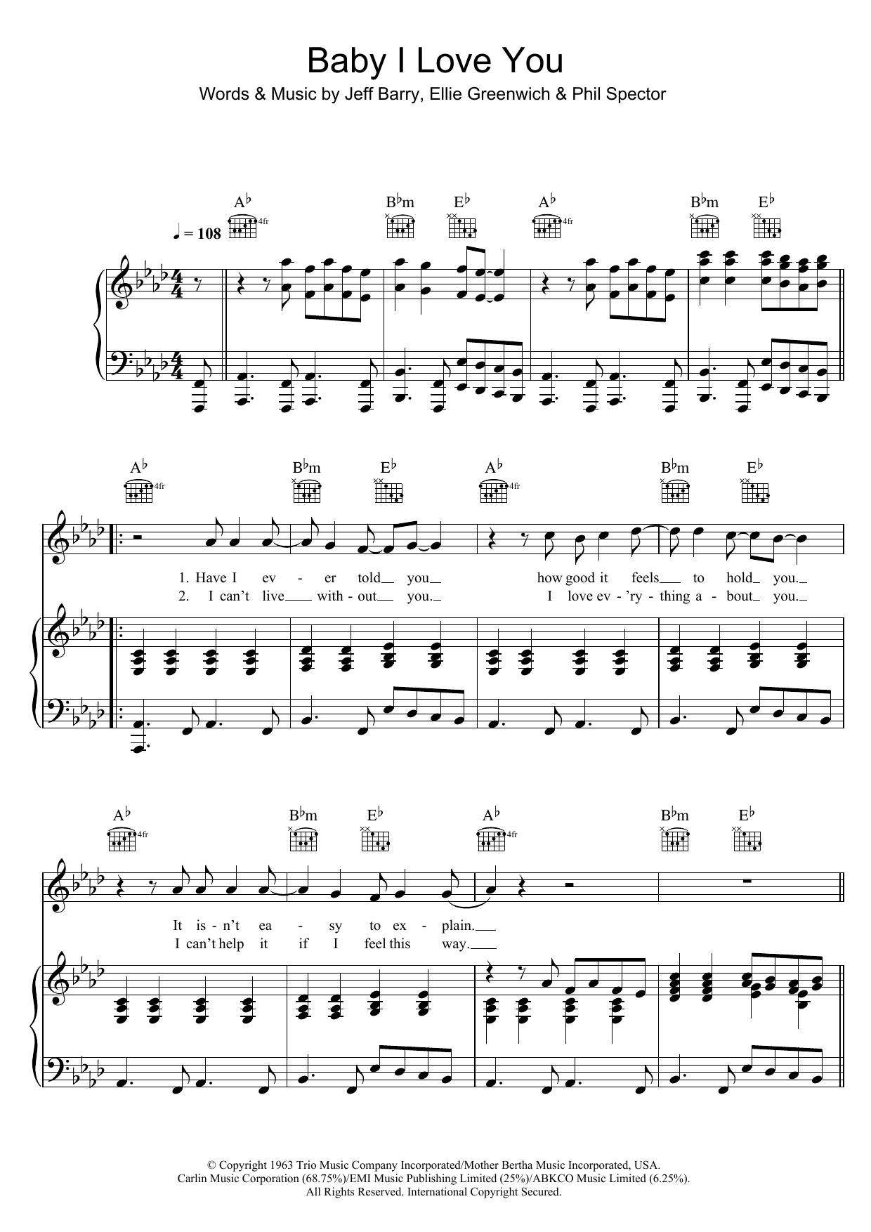 Download Ramones Baby I Love You Sheet Music and learn how to play Piano, Vocal & Guitar PDF digital score in minutes